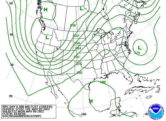 Upper-level Forecast Map for Monday, May 9